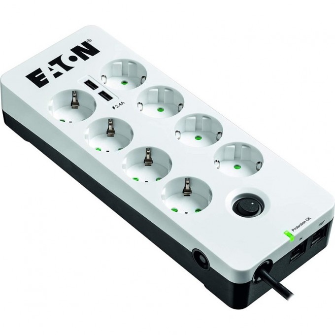 Сетевой фильтр EATON Protection Box 6 1.8м (6 розеток) белый/черный (коробка) PB6UD Сетевой фильтр EATON Protection Box 6 1.8м (6 розеток) белый/черный (коробка) PB6UD